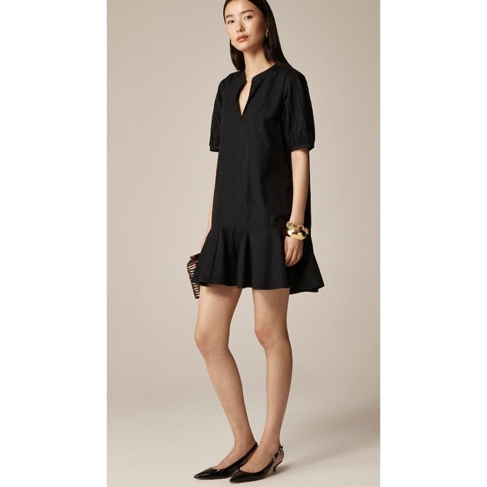 J.Crew Delilah Cotton Poplin Puff Sleeve Peplum Dress Split V-Neck CJ492 Size M